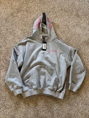 White Fox Boutique Gray Hoodie with Pink Script